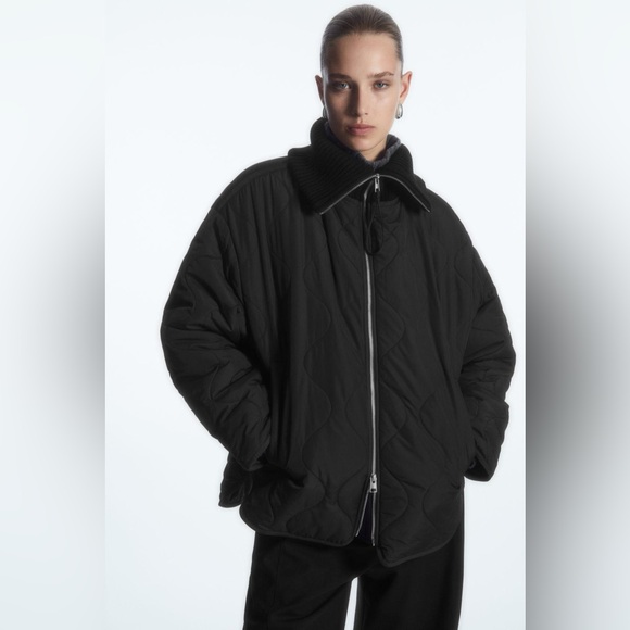 COS Jackets & Blazers - COS oversized knitted collar quilted jacket in brown/burgundy
